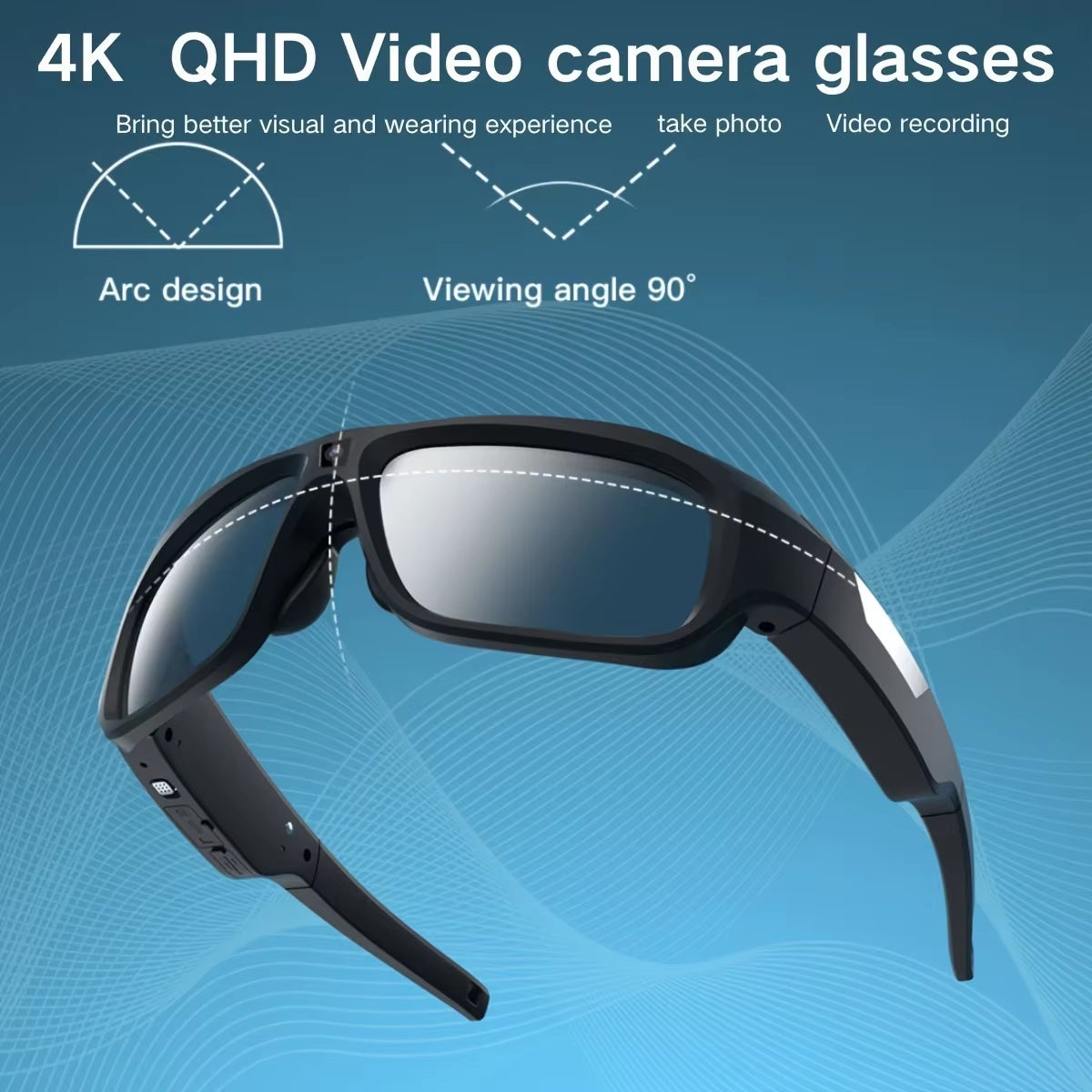 4K HD Camera Glasses Video Smart Glasses, Outdoor Mini Camera, Human Body Camera, Cycling Recorder Camera, Suitable for Cycling