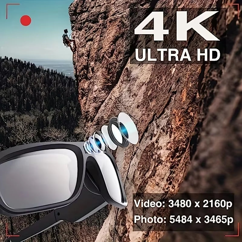 4K HD Camera Glasses Video Smart Glasses, Outdoor Mini Camera, Human Body Camera, Cycling Recorder Camera, Suitable for Cycling