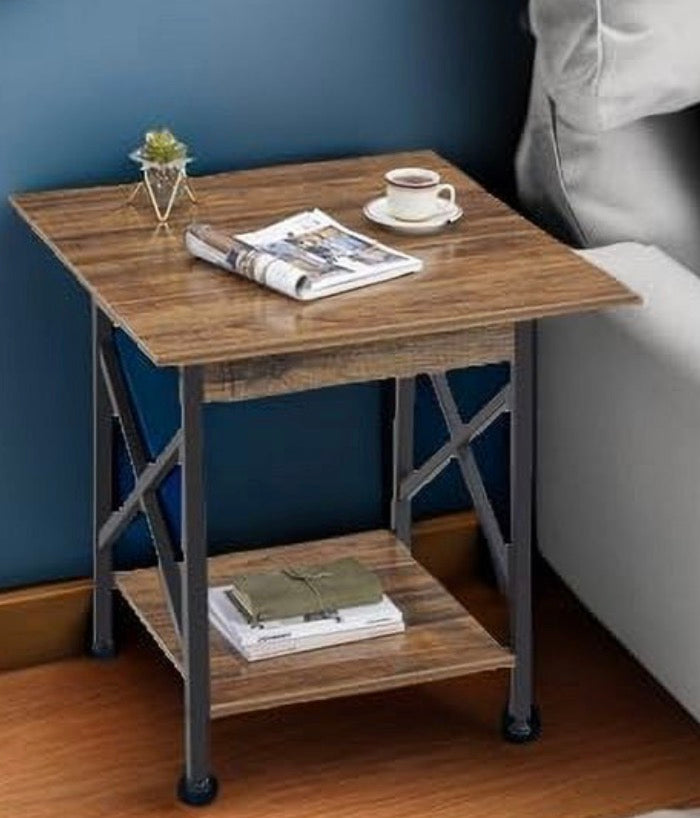 End Table Large 24 Inch Farmhouse Industrial Design Side Table Nightstand with Storage Shelf for Living Room, Easy Assembly, Espresso